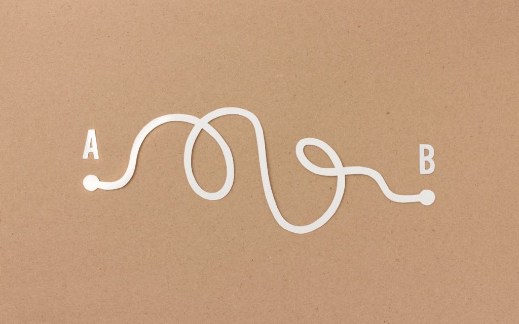 Foto di un collegamento non lineare da un punto A a un punto B