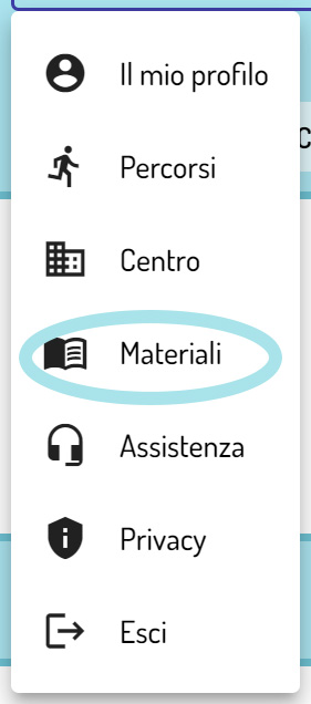 La sezione materiali è accessibile attraverso il menù della console.