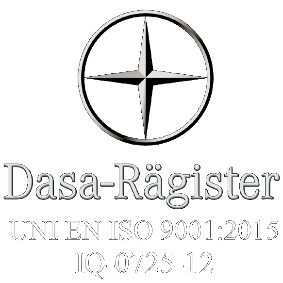 Logo certificazione Dasa-Rägister UNI EN ISO/IEC 9001:2015. Numero di certificato IQ-0725-12