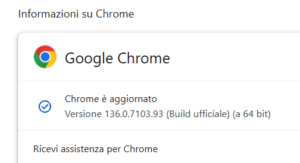 Esempio di indicazione di aggiornamento in completato. La finestra recita: "Chrome è aggiornato". Poi è indicato il numero della versione