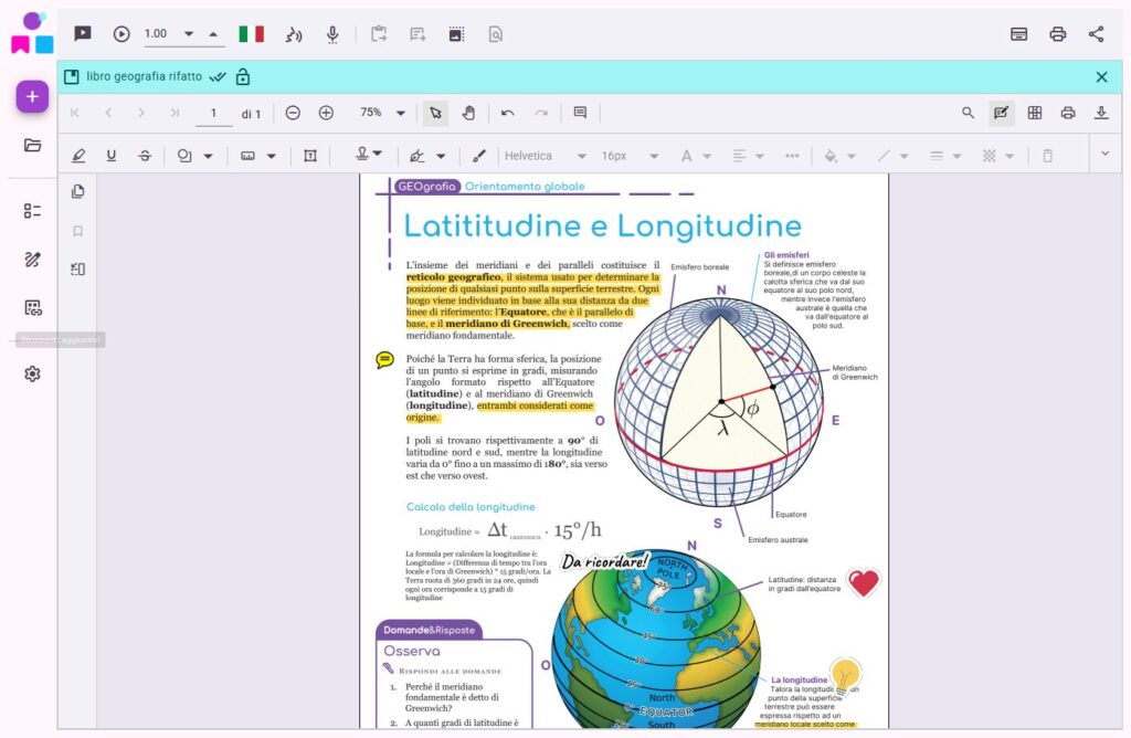 Il modulo libro PDF presenta in alto la barra degli strumenti, fra cui inserisci commento, evidenzia, ed inserisci timbro