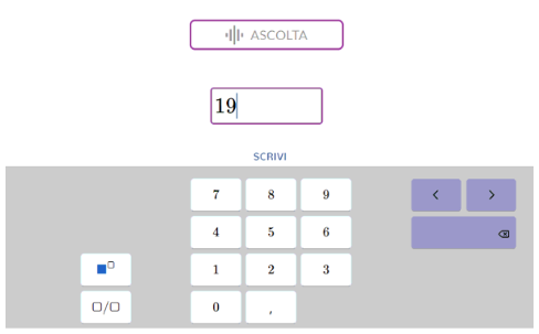 Nella prova premendo un pulsante lo studente sentirà una voce che pronuncia un numero, per esempio "diciannove", e dovrà poi scriverlo nella casella in basso, utilizzando la tastiera normale oppure quella che compare a schermo.
