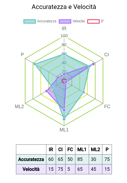 Example of an assessment profile on accuracy and speed: strengths are displayed on a radar chart.