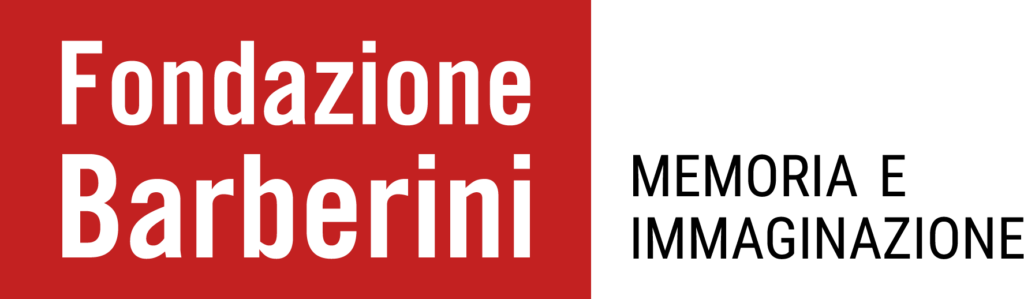 Logo Fondazione Barberini con sfondo rosso e scritta bianca, affiancato dal testo "Memoria e Immaginazione".